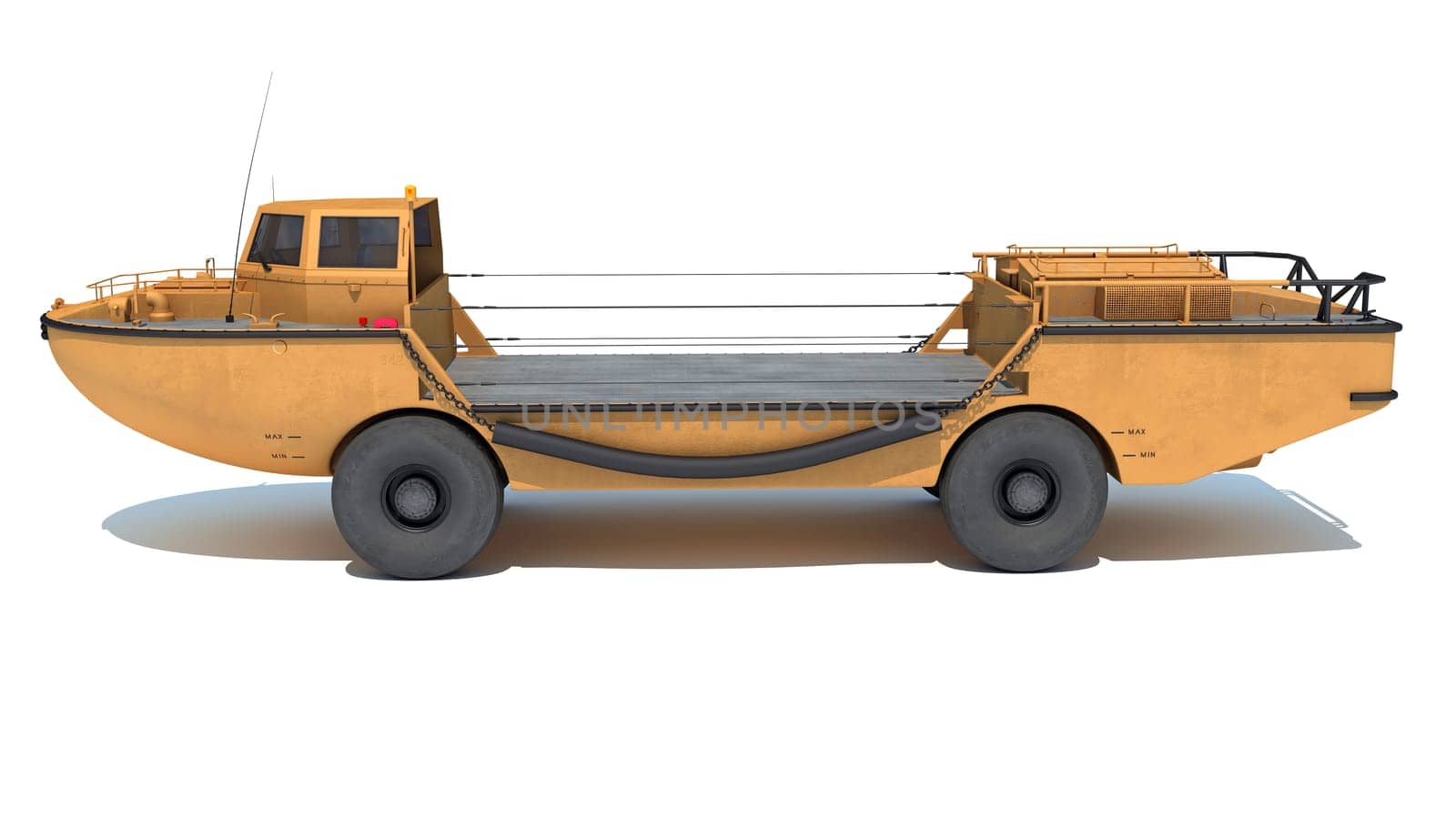 Amphibious Vehicle 3D rendering model on white background