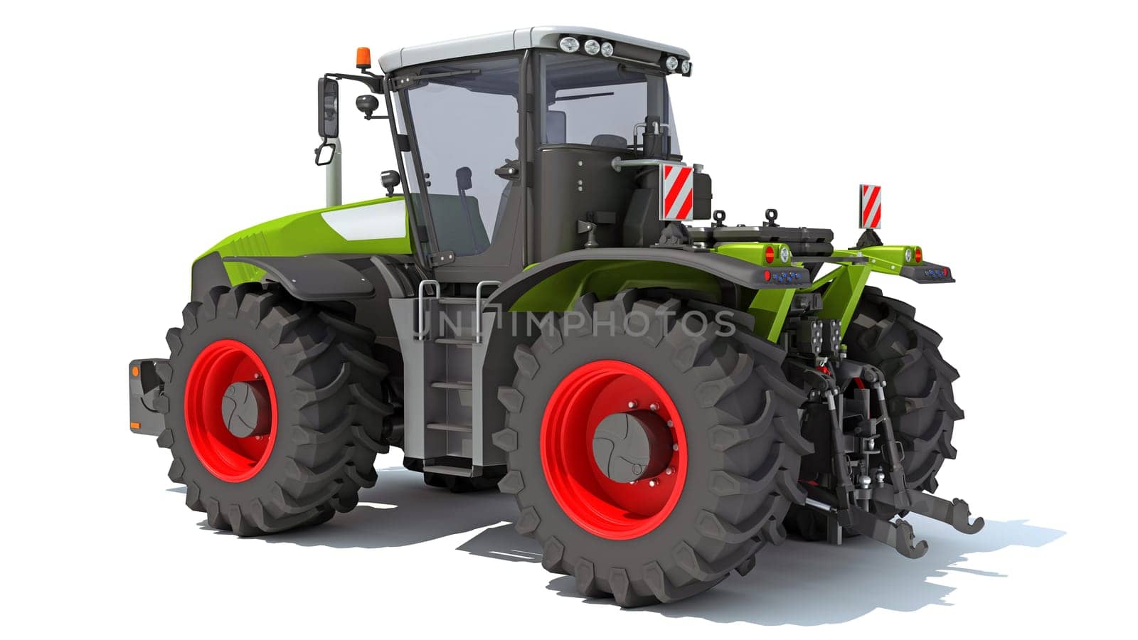 Wheeled Articulated Farm Tractor 3D rendering model on white background