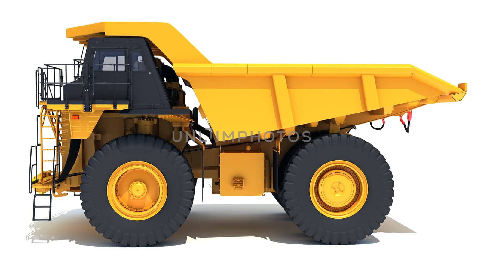 Mining Dump Truck heavy construction machinery 3D rendering model on white background