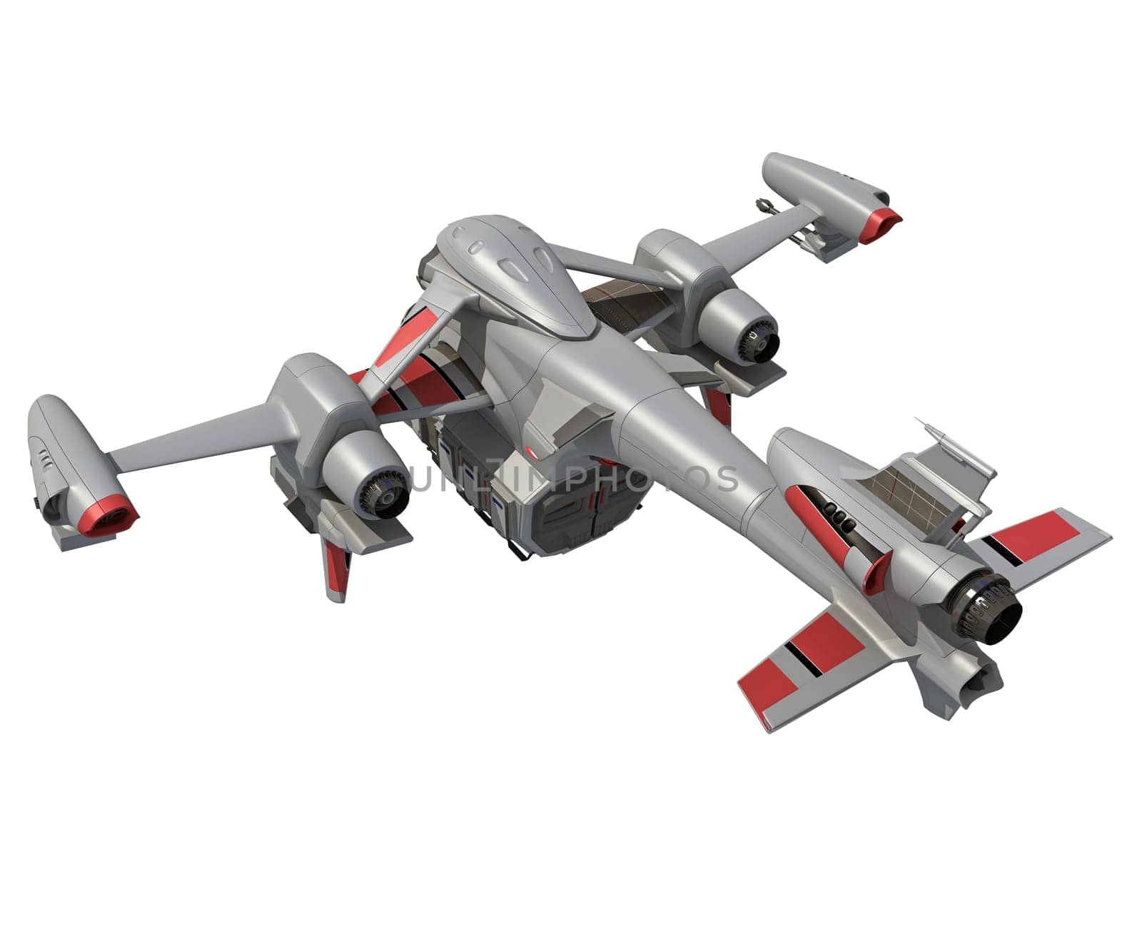 Spaceship 3D rendering model on white background