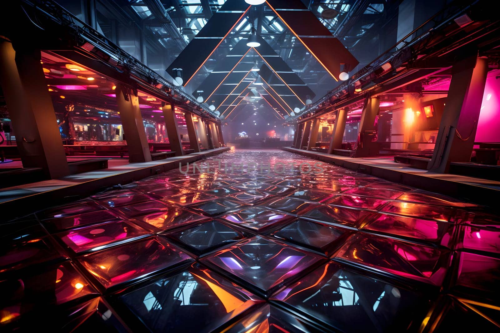 The neon lights of a Cyberpunk nightclub dance in the dark rythmic. Alien Light Distortion Glow paints the floor with electric movement. A sensory symphony where technology and humans come together.