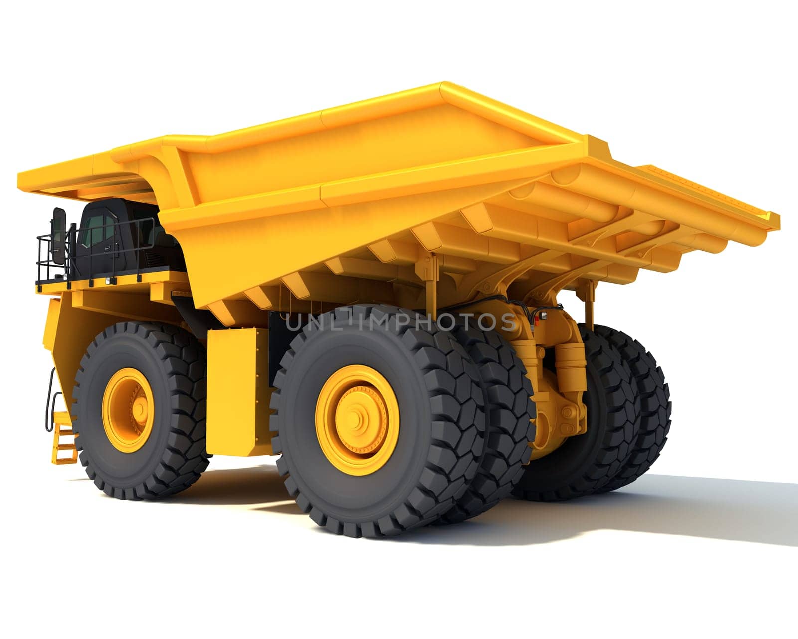 Mining Dump Truck heavy construction machinery 3D rendering model on white background