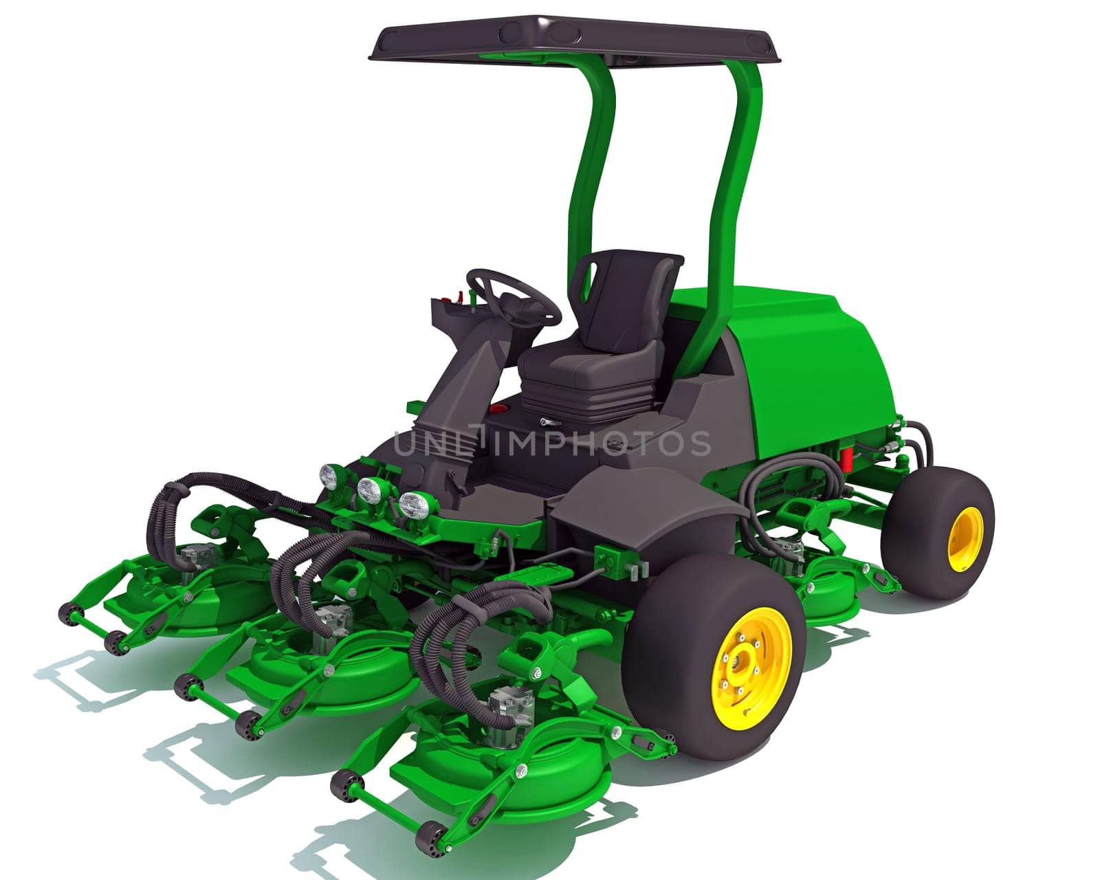 Lawn Mower farm equipment 3D rendering model on white background