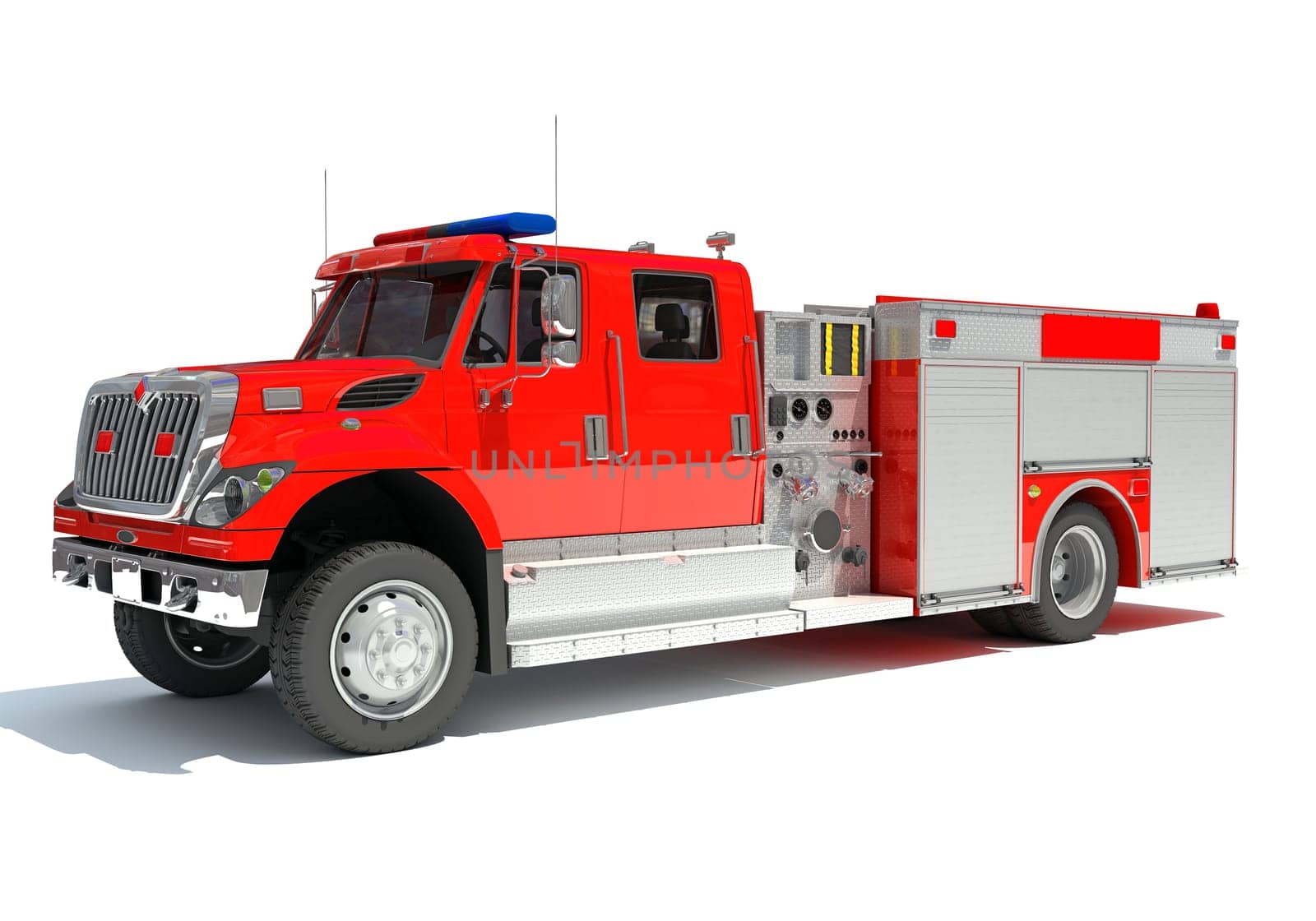 Rescue Fire Pumper Truck 3D rendering model on white background