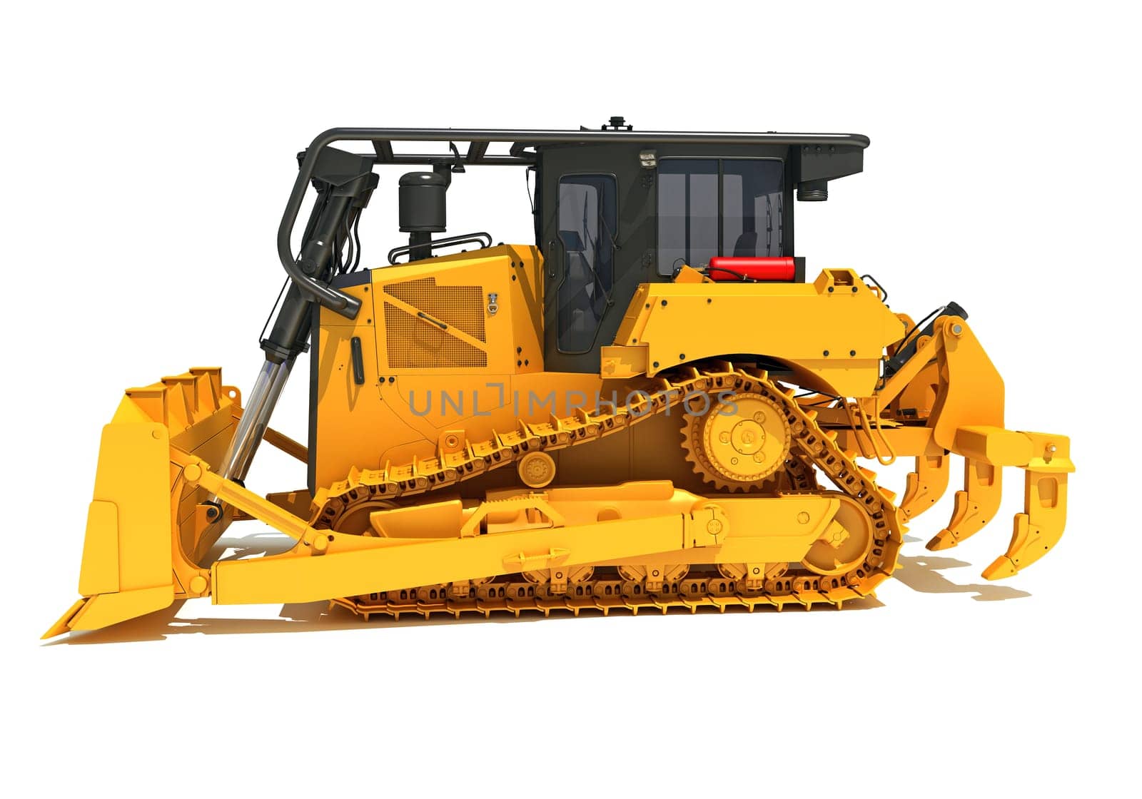 Tracked Dozer heavy construction machinery 3D rendering model on white background