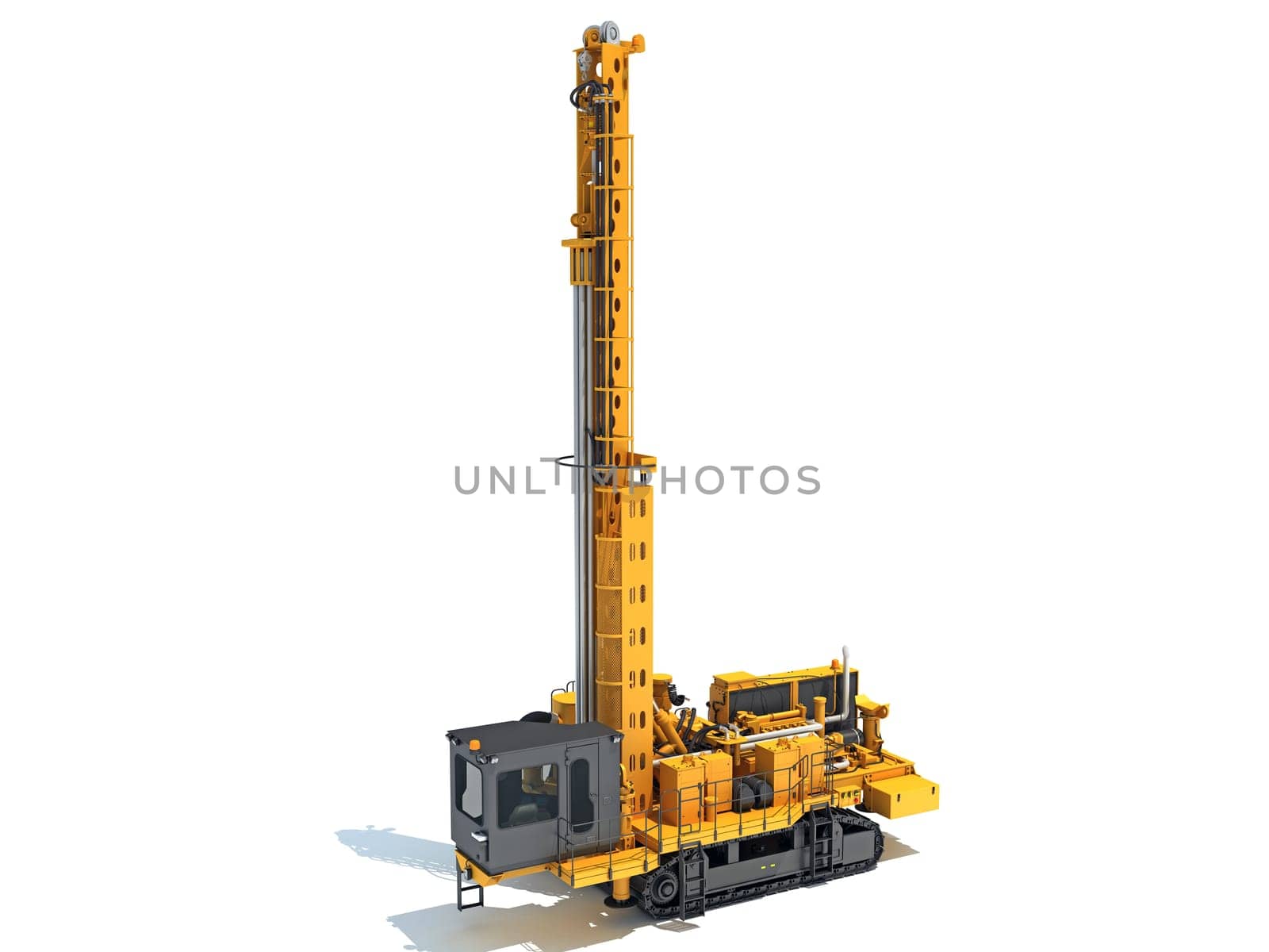 Drilling Rig heavy construction machinery 3D rendering model on white background