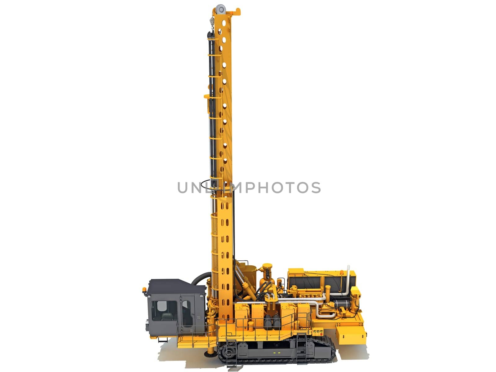Drilling Rig heavy construction machinery 3D rendering model on white background