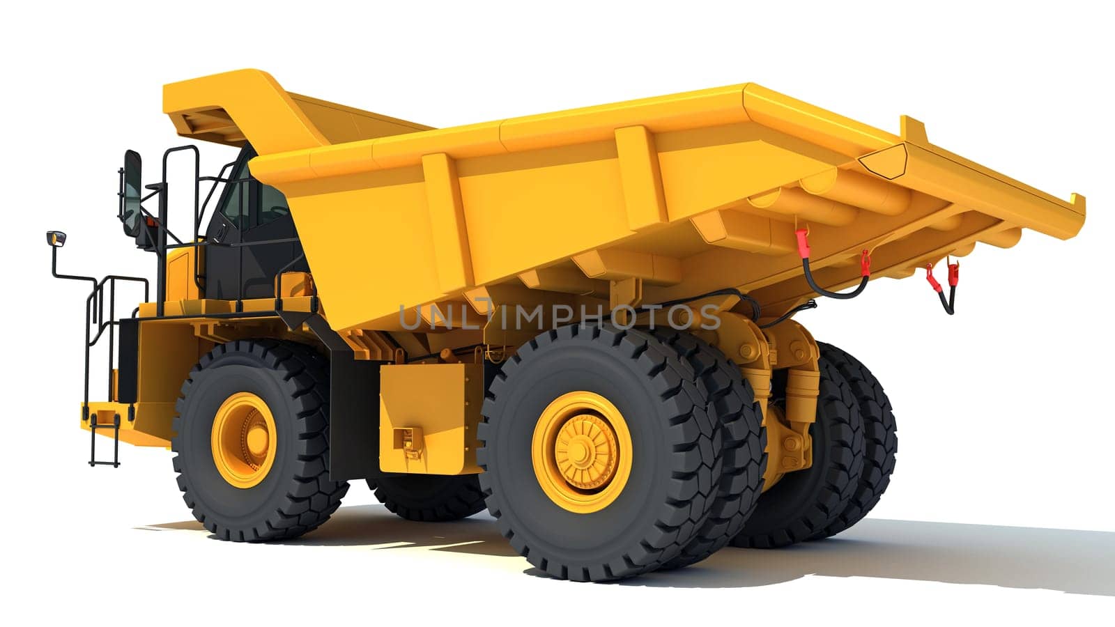 Mining Dump Truck heavy construction machinery 3D rendering model on white background