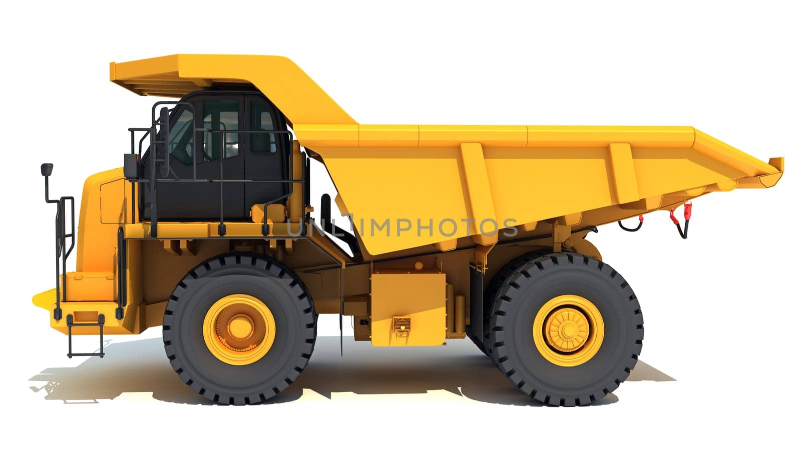 Mining Dump Truck heavy construction machinery 3D rendering model on white background