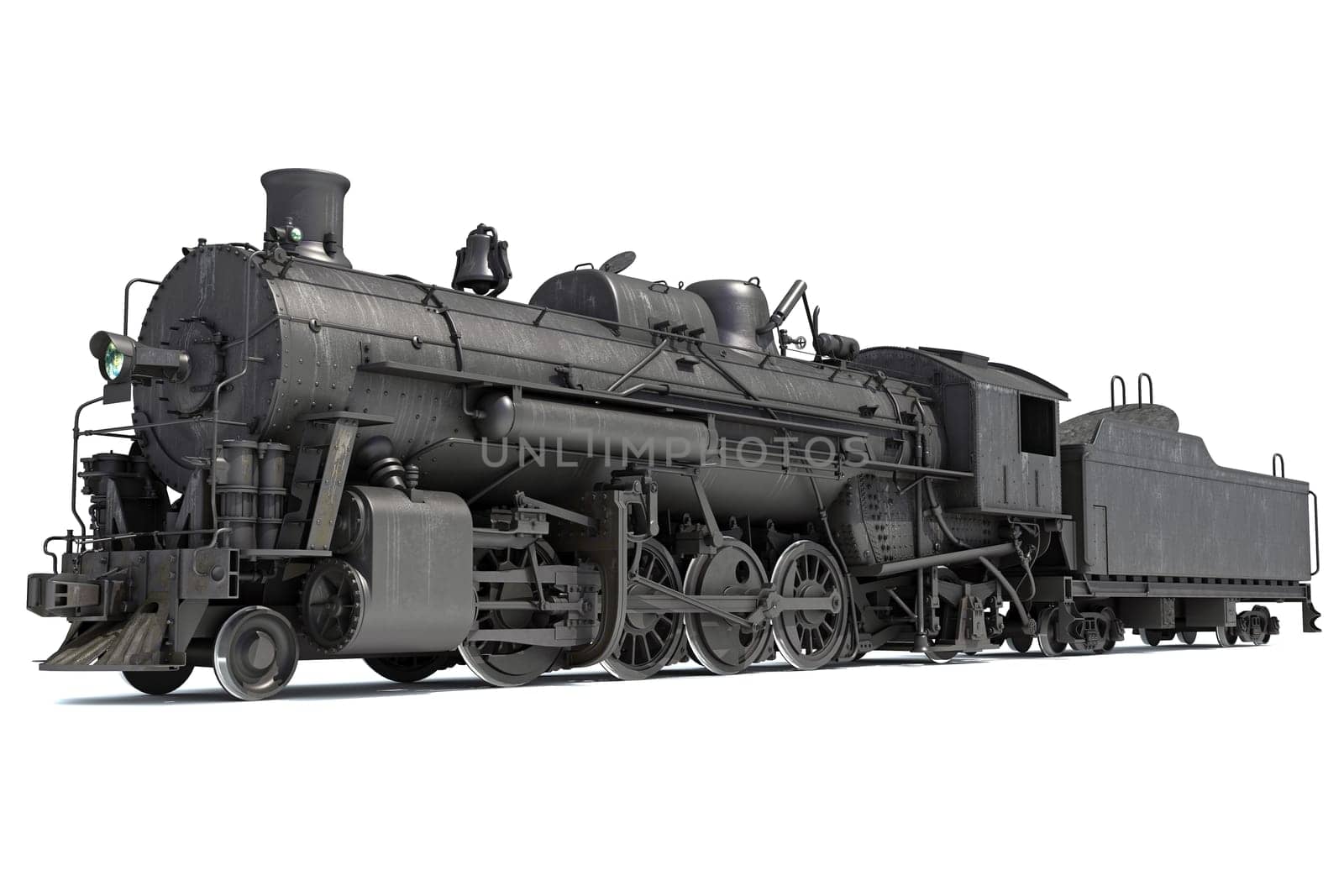Steam train locomotive 3d rendering model on a white background