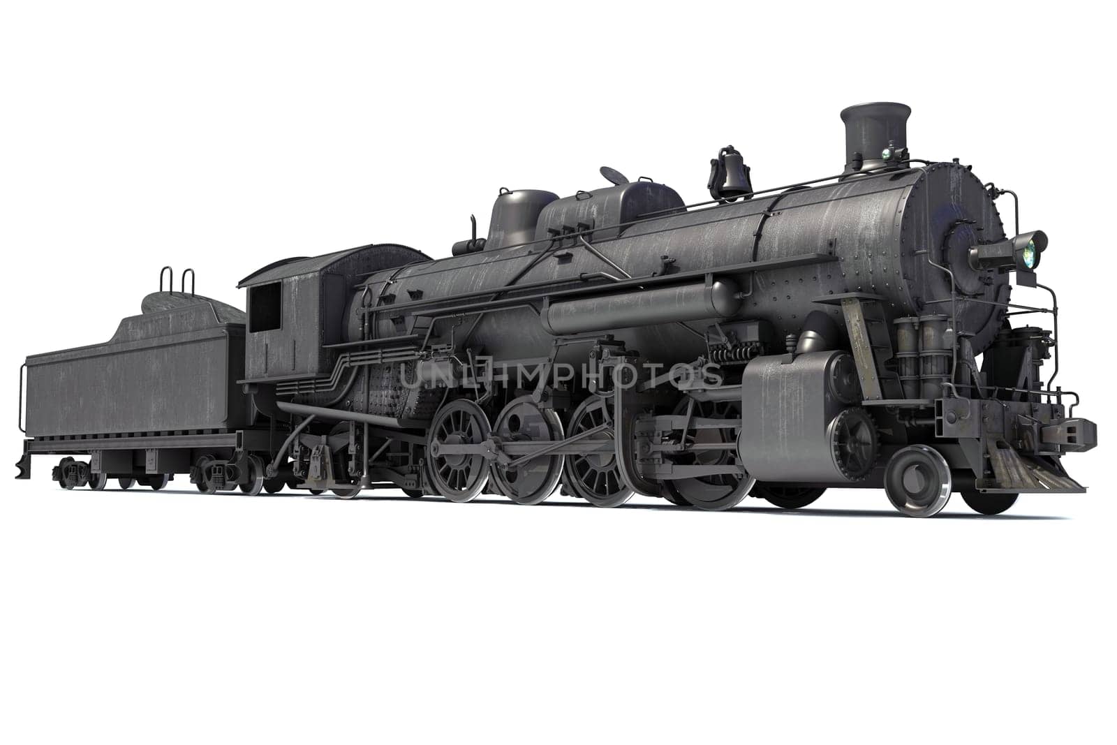 Steam train locomotive 3d rendering model on a white background