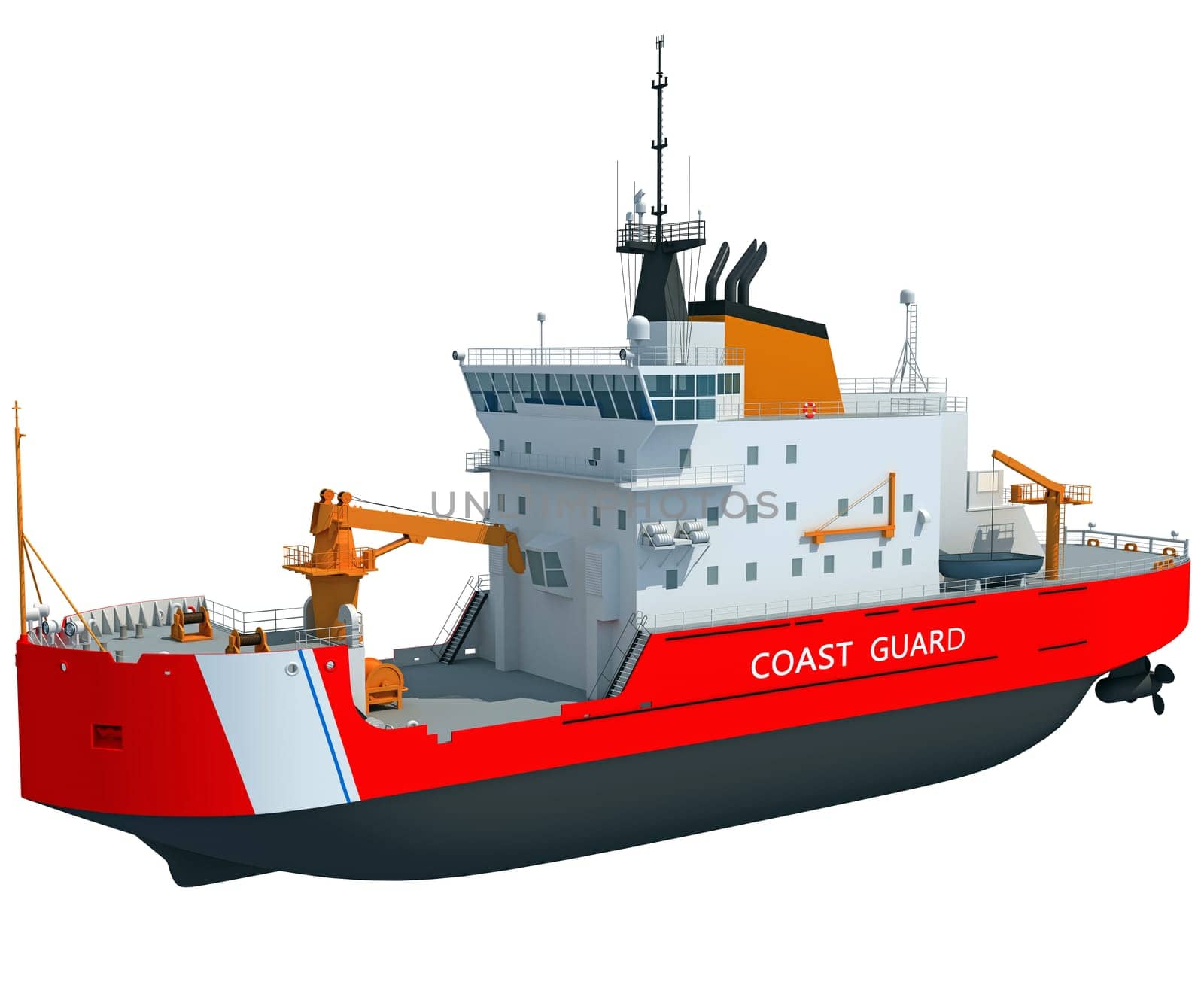 Coast Guard Icebreaker ship 3D rendering Concept of industrial ice breaking watercraft on white background