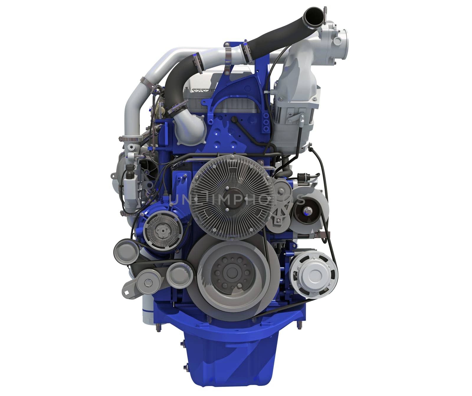 Truck engine 3D rendering model on white background