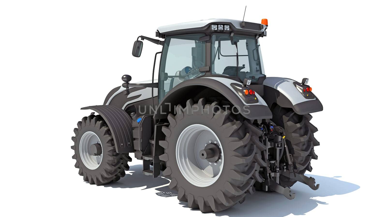 Farm Tractor 3D rendering model on white background