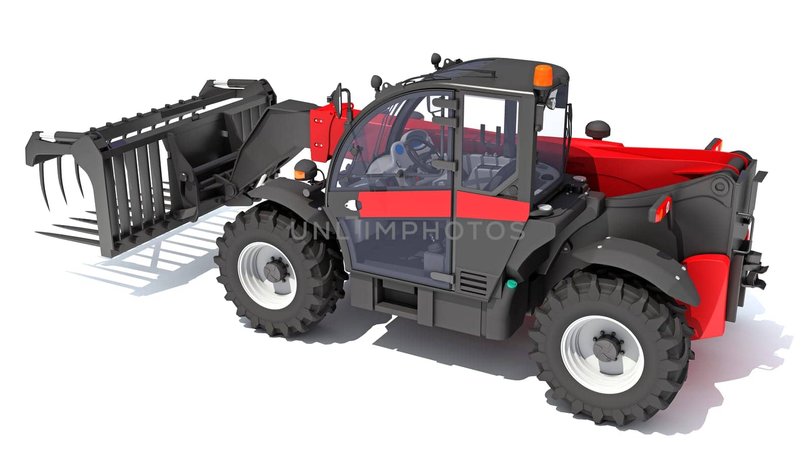 Telehandler heavy construction machinery 3D rendering model on white background