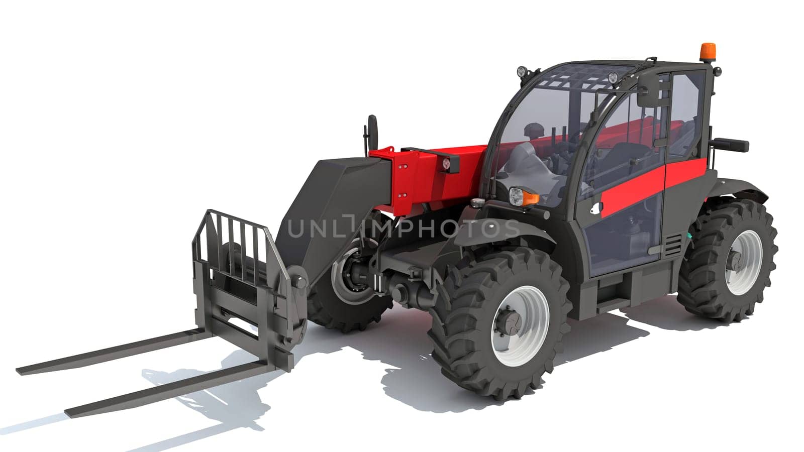 Telehandler heavy construction machinery 3D rendering model on white background