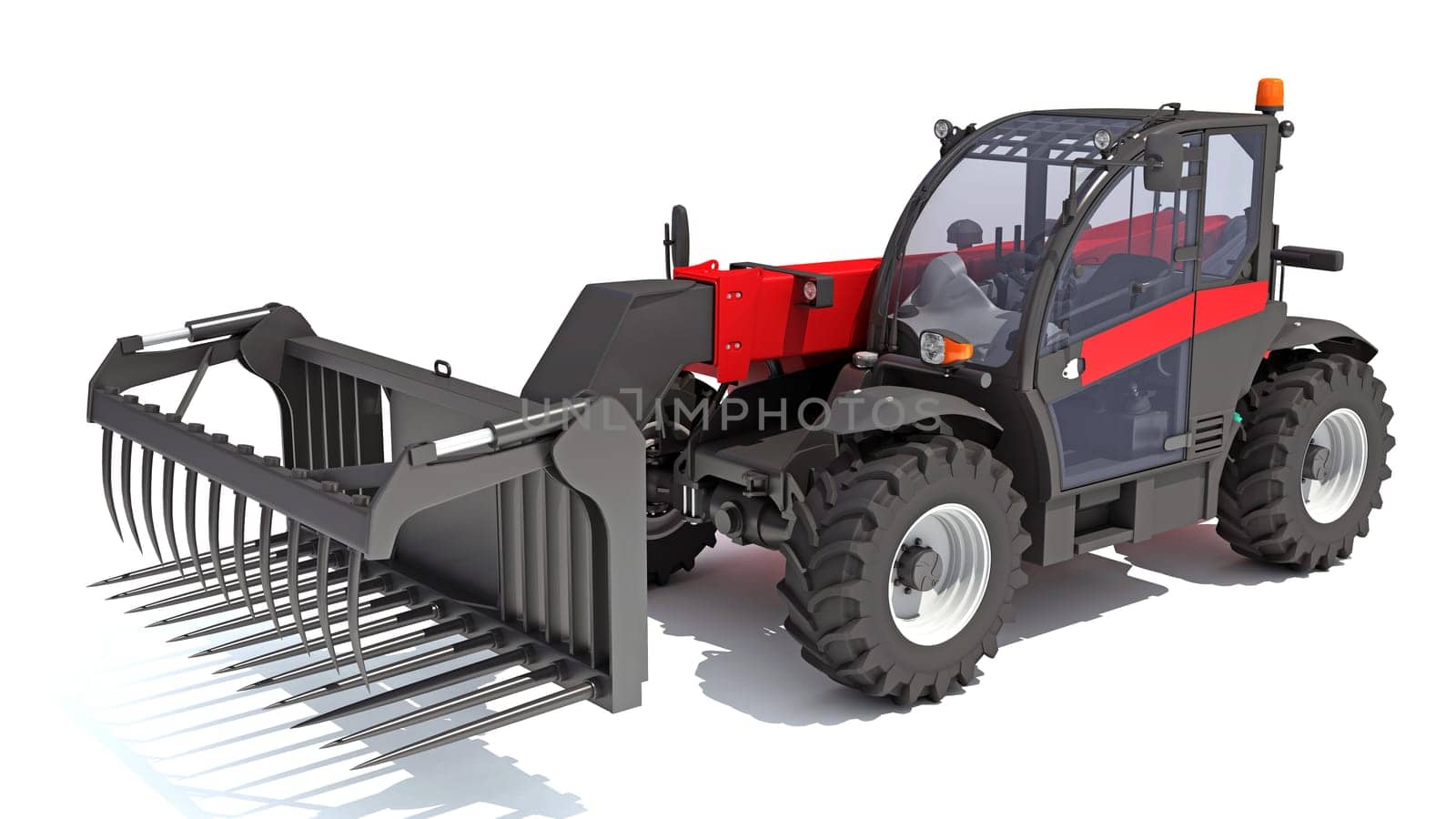 Telehandler heavy construction machinery 3D rendering model on white background