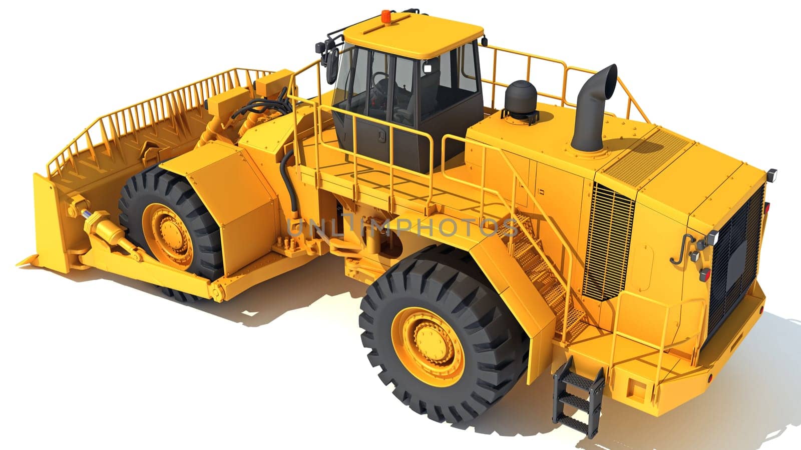 Wheel Dozer heavy construction machinery 3D rendering model on white background
