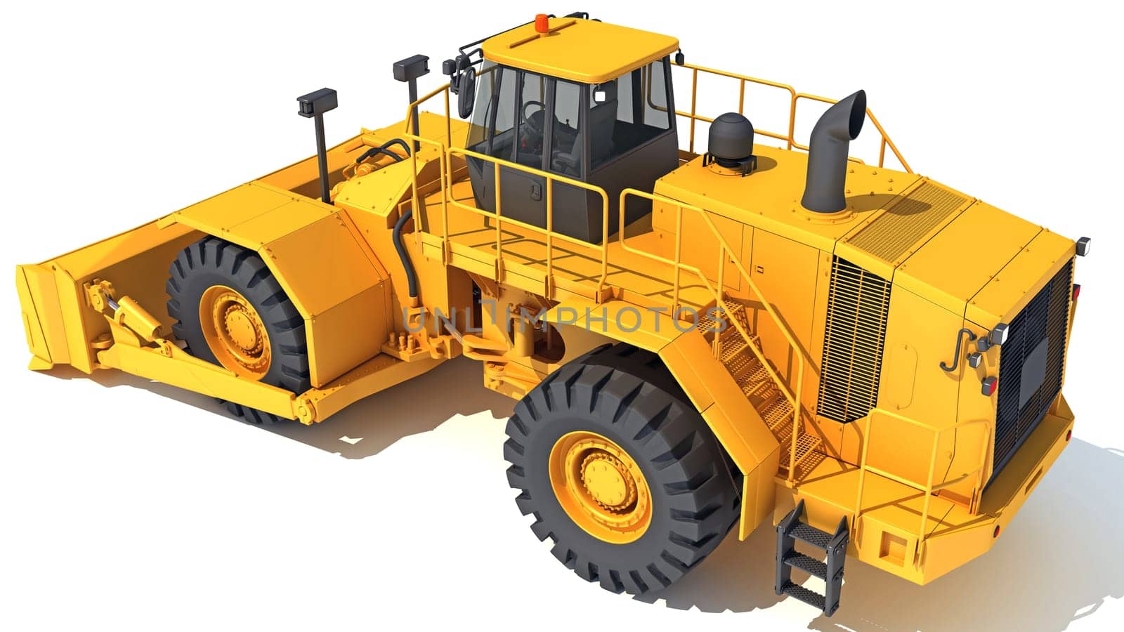Wheel Dozer heavy construction machinery 3D rendering model on white background