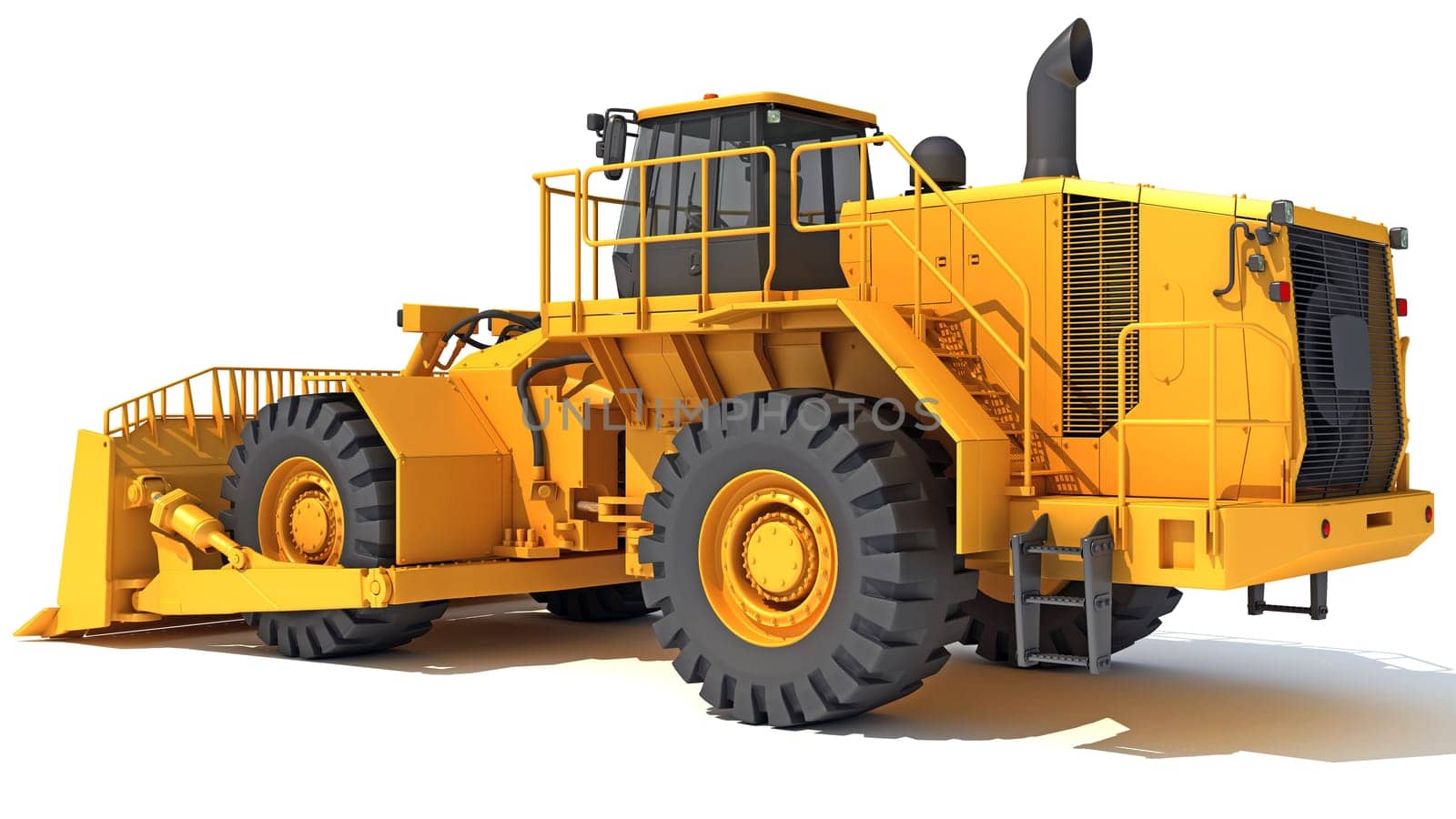 Wheel Dozer heavy construction machinery 3D rendering model on white background