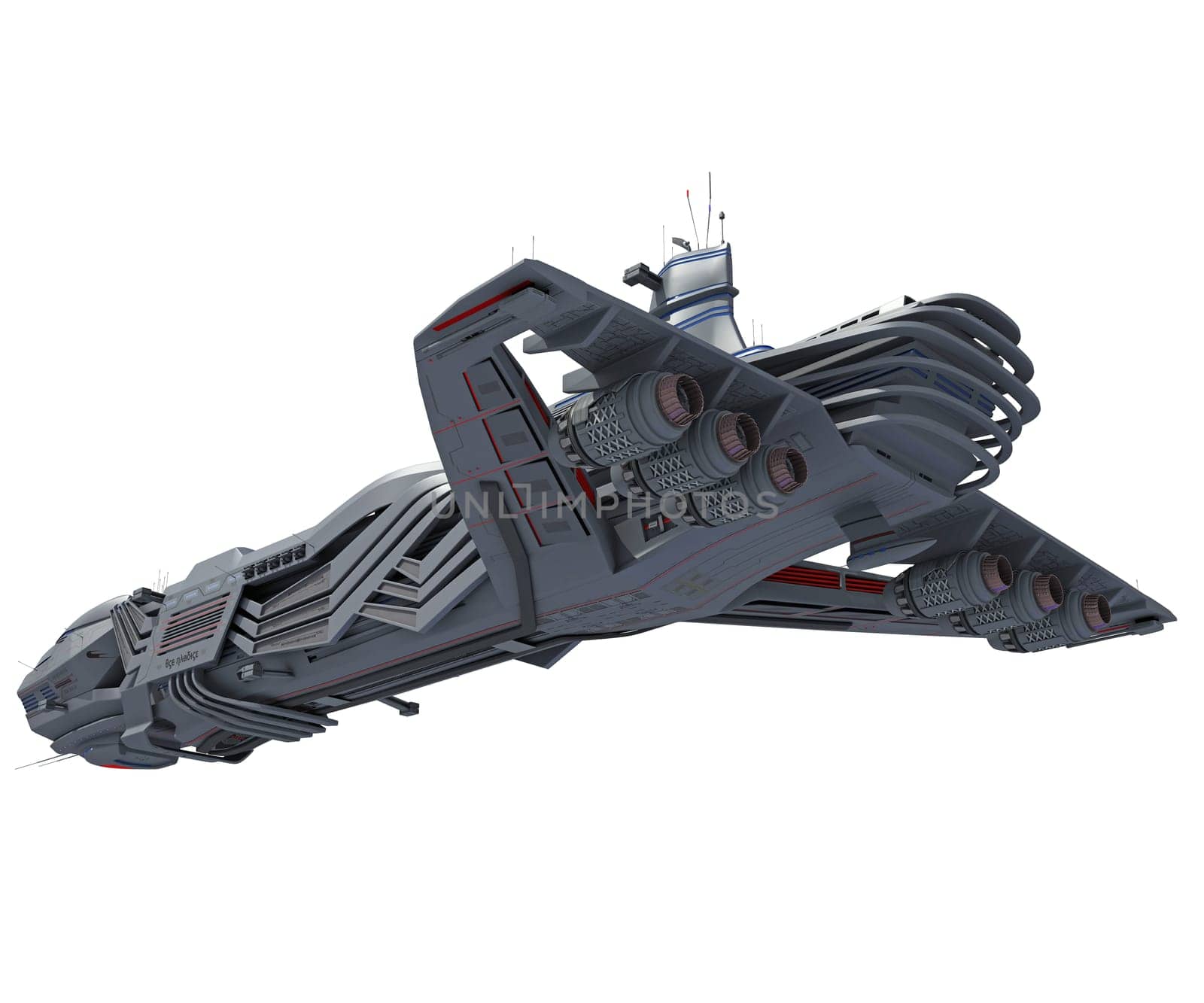 Spaceship 3D rendering model on white background