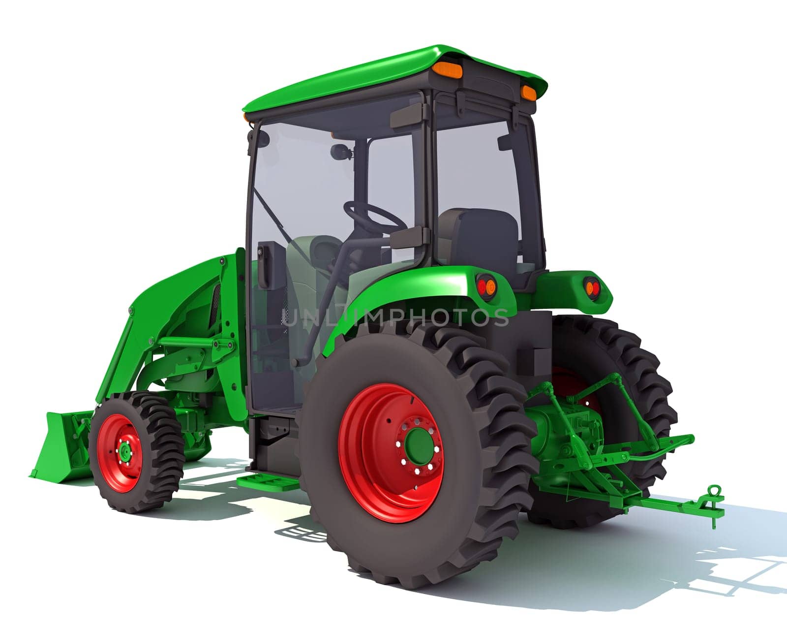 Farm Tractor 3D rendering model on white background