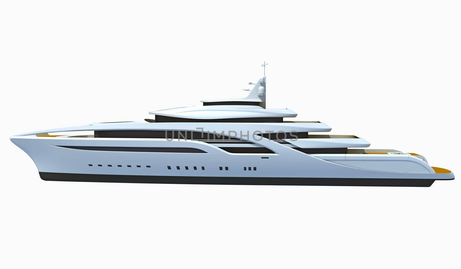 Luxury Yacht 3D rendering model on white background