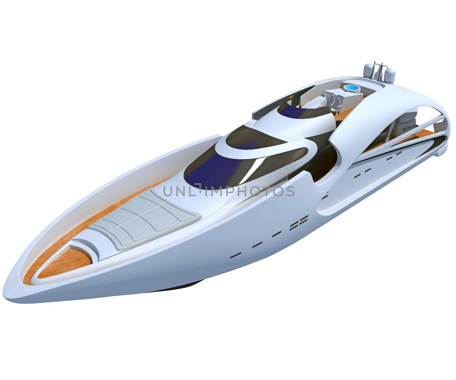 Luxury Yacht 3D rendering model on white background