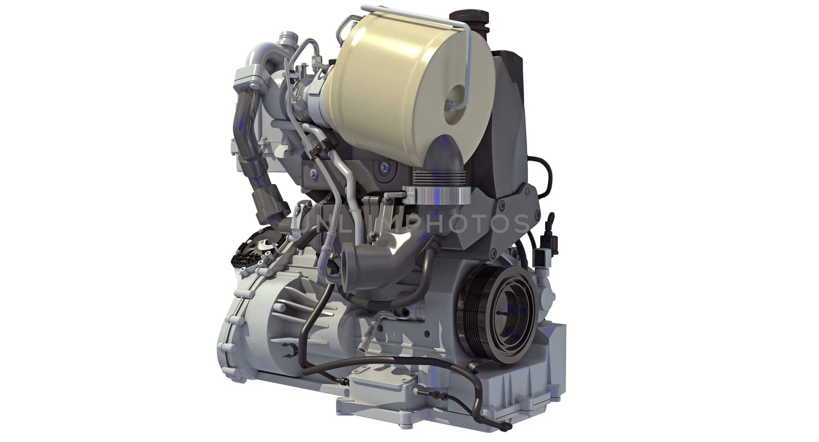 Car Engine 3D rendering model on white background
