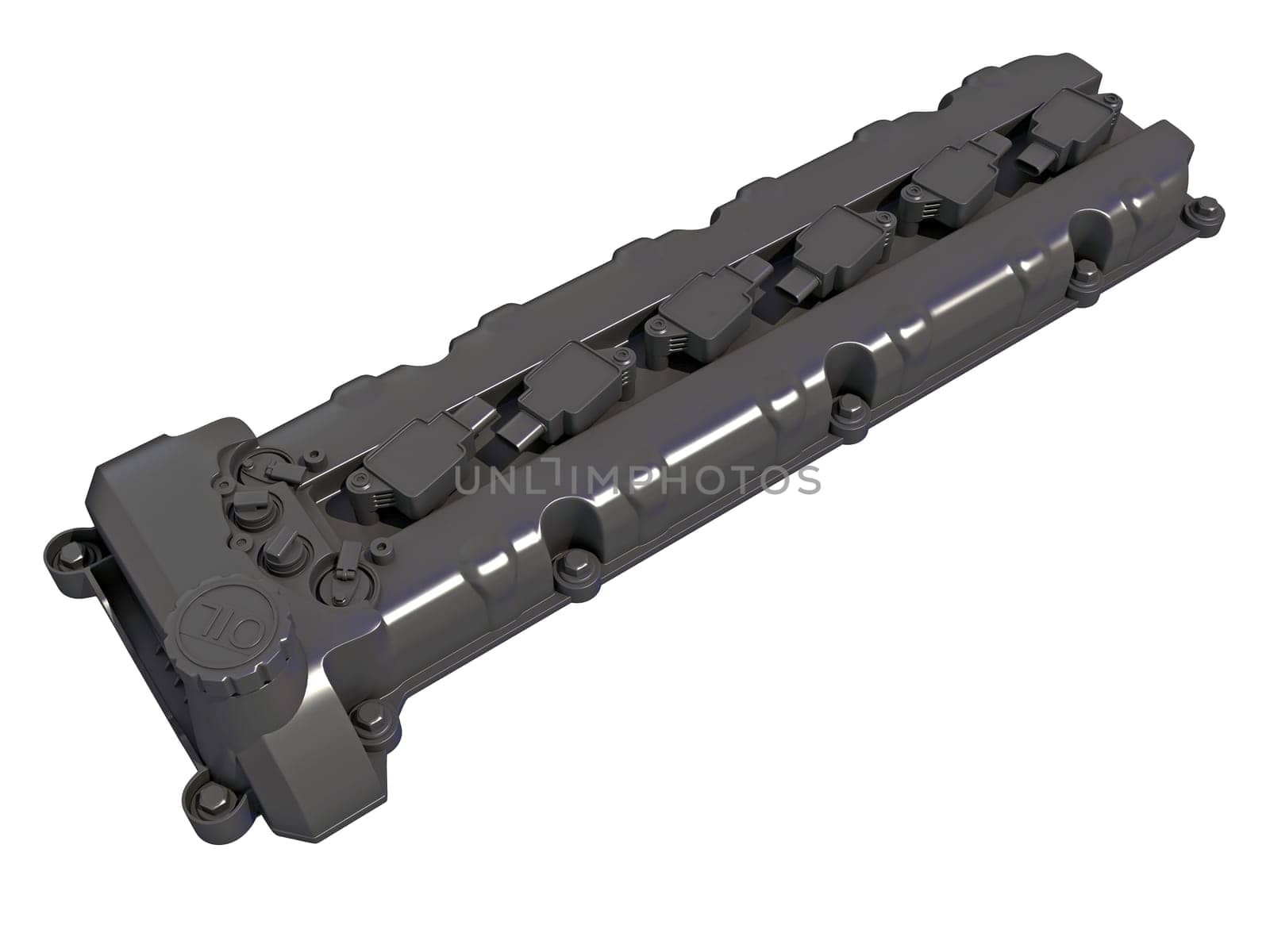 Engine Valve Cover vehicle parts 3D rendering model on white background