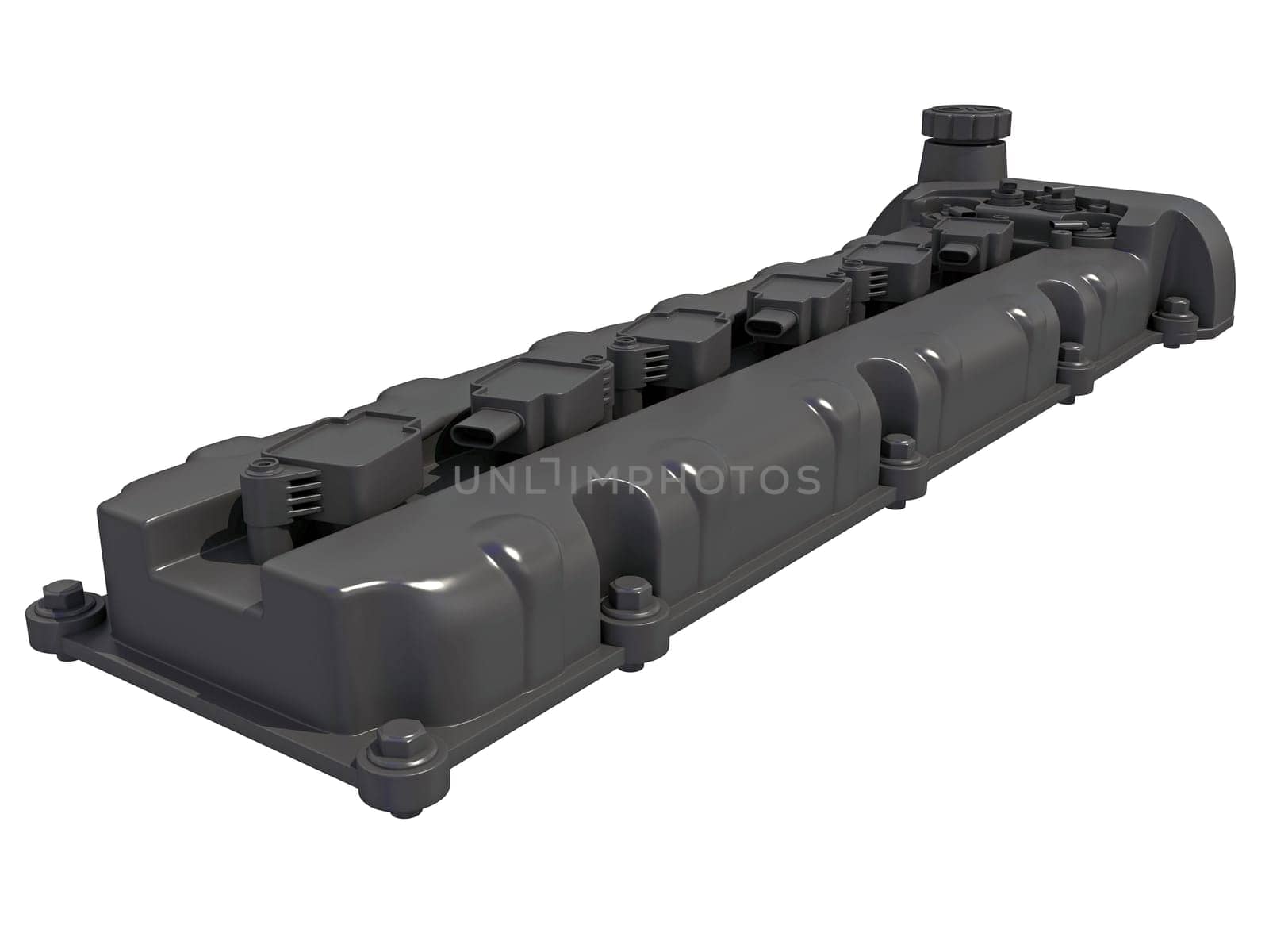 Engine Valve Cover vehicle parts 3D rendering model on white background