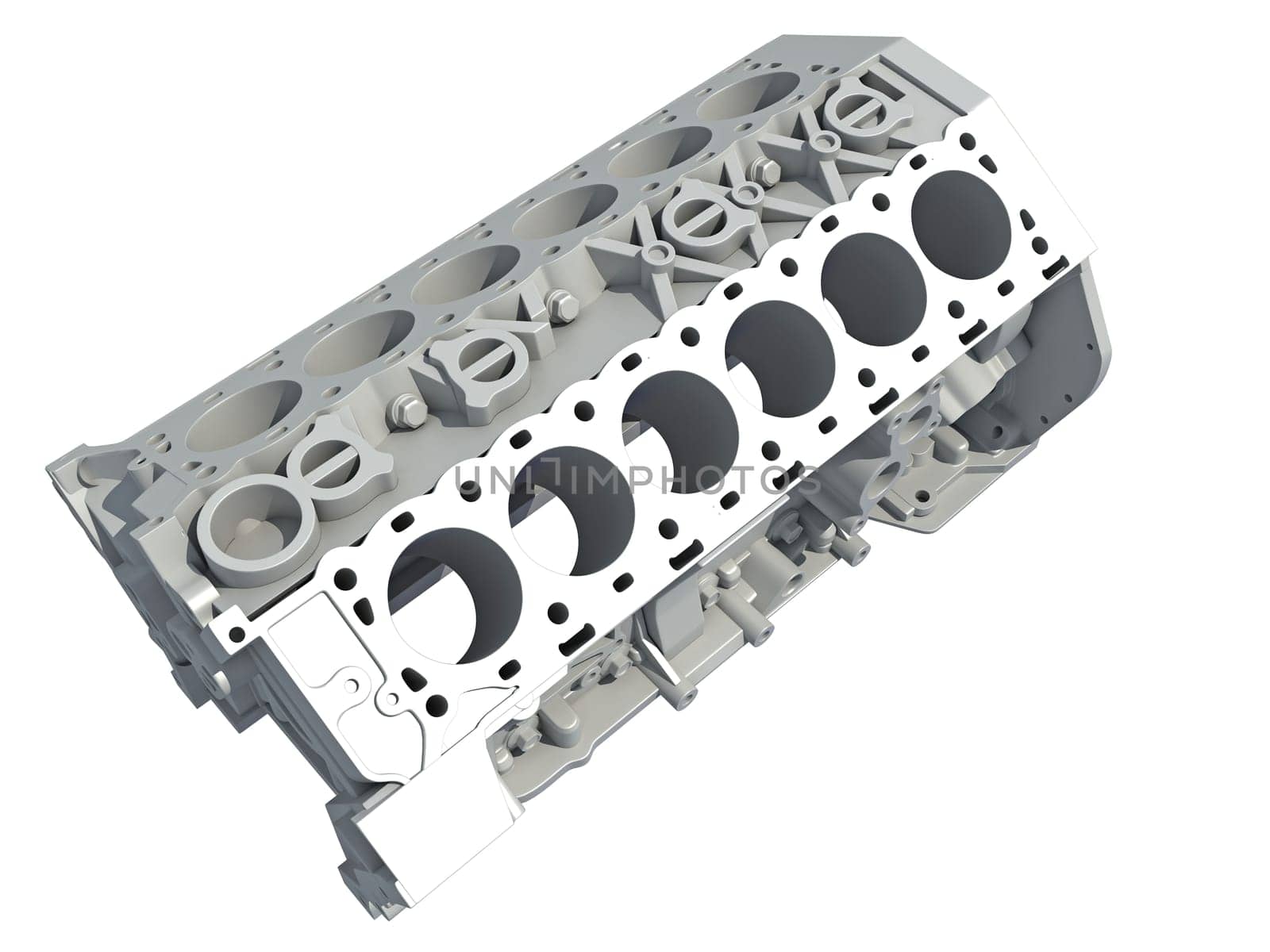 V12 Engine Block vehicle part 3D rendering model on white background