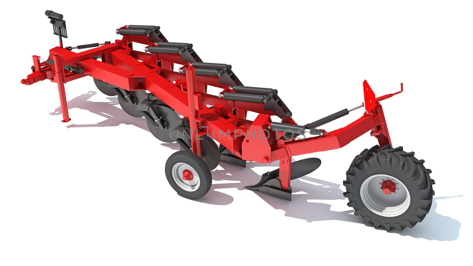 Semi Mounted Farm Plough 3D Rendering model on White Background