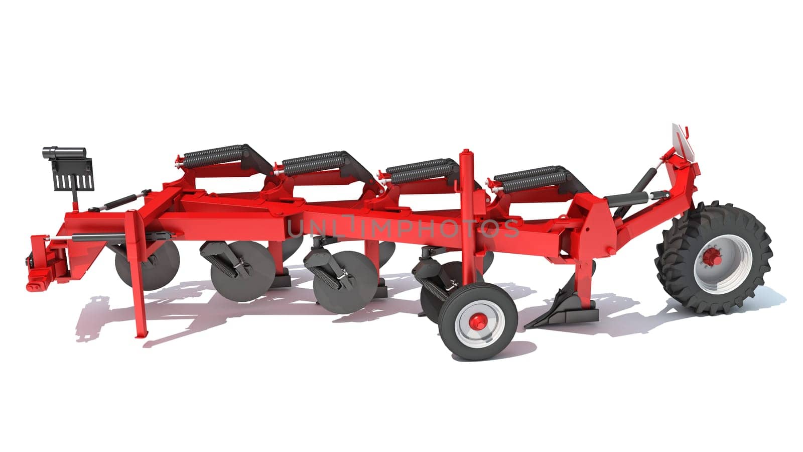 Semi Mounted Farm Plough 3D Rendering model on White Background