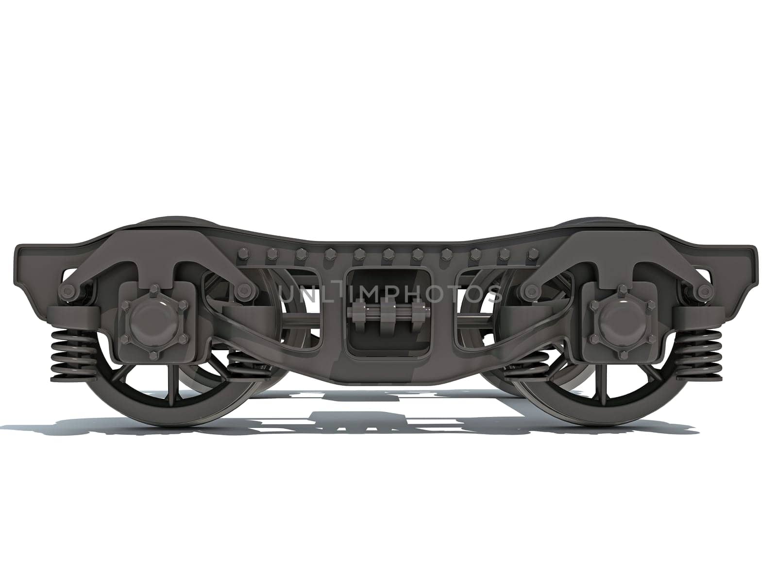 Train Wheels Bogie 3D rendering model on white background