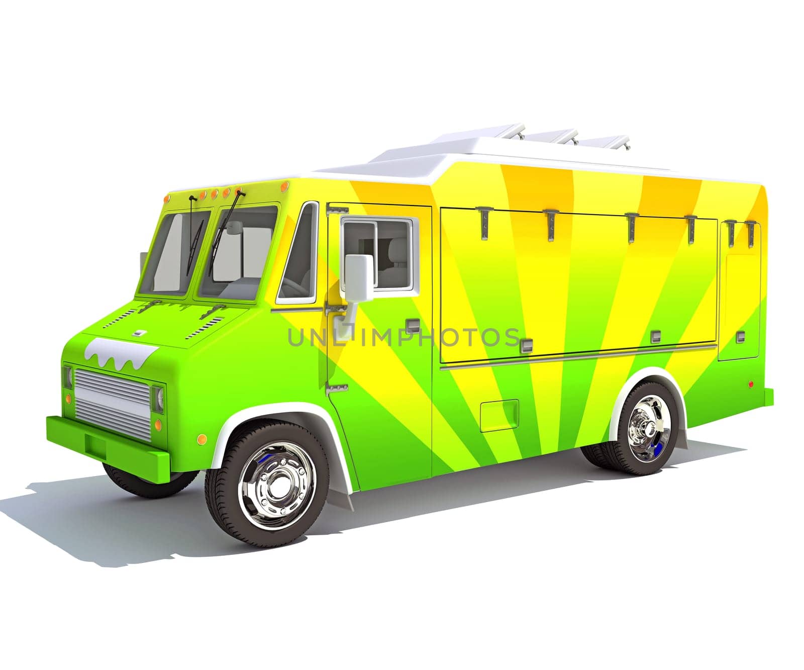Food Truck 3D rendering model on white background