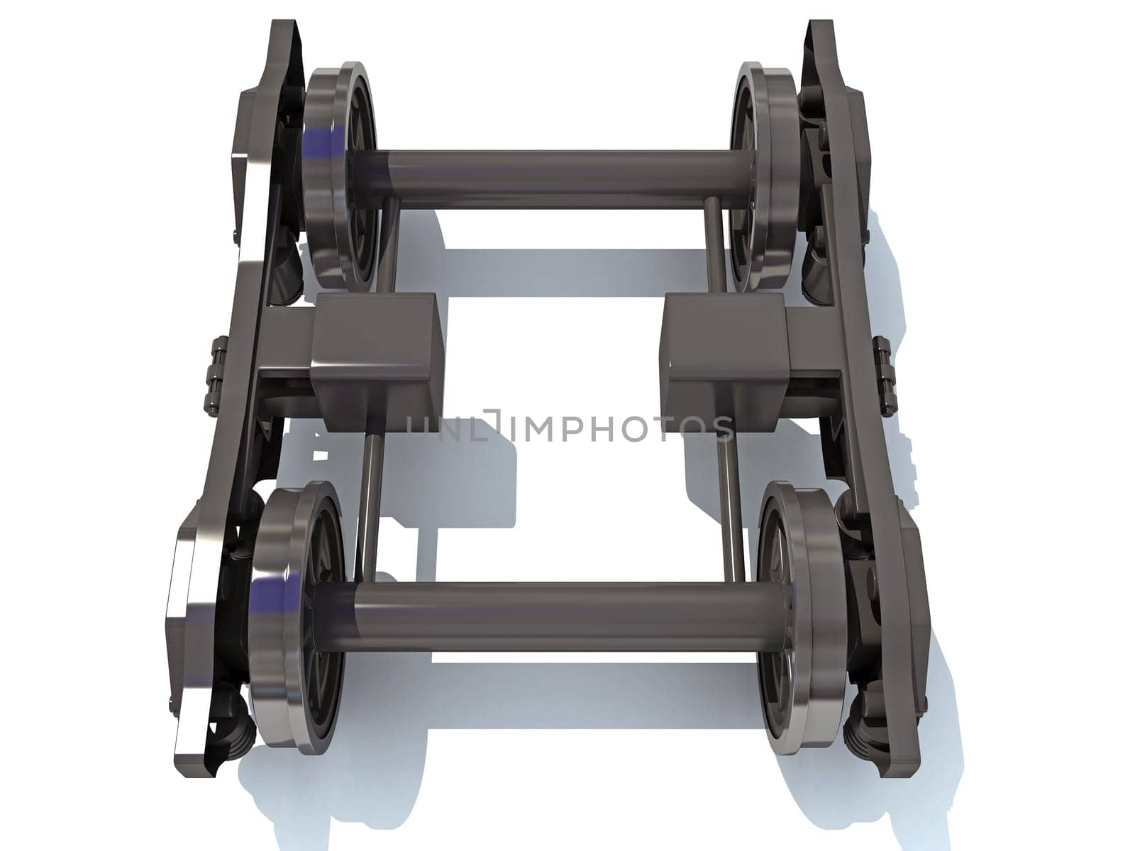 Train Wheels Bogie 3D rendering model on white background