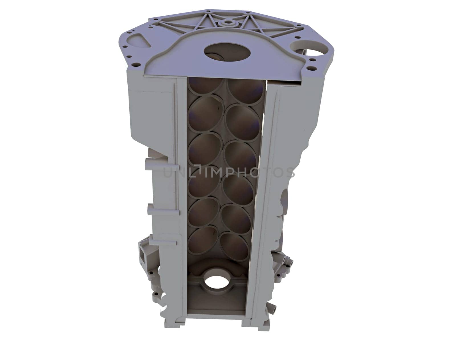 V12 Engine Block vehicle part 3D rendering model on white background