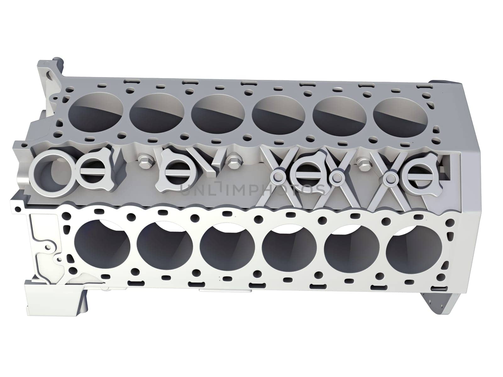 V12 Engine Block vehicle part 3D rendering model on white background