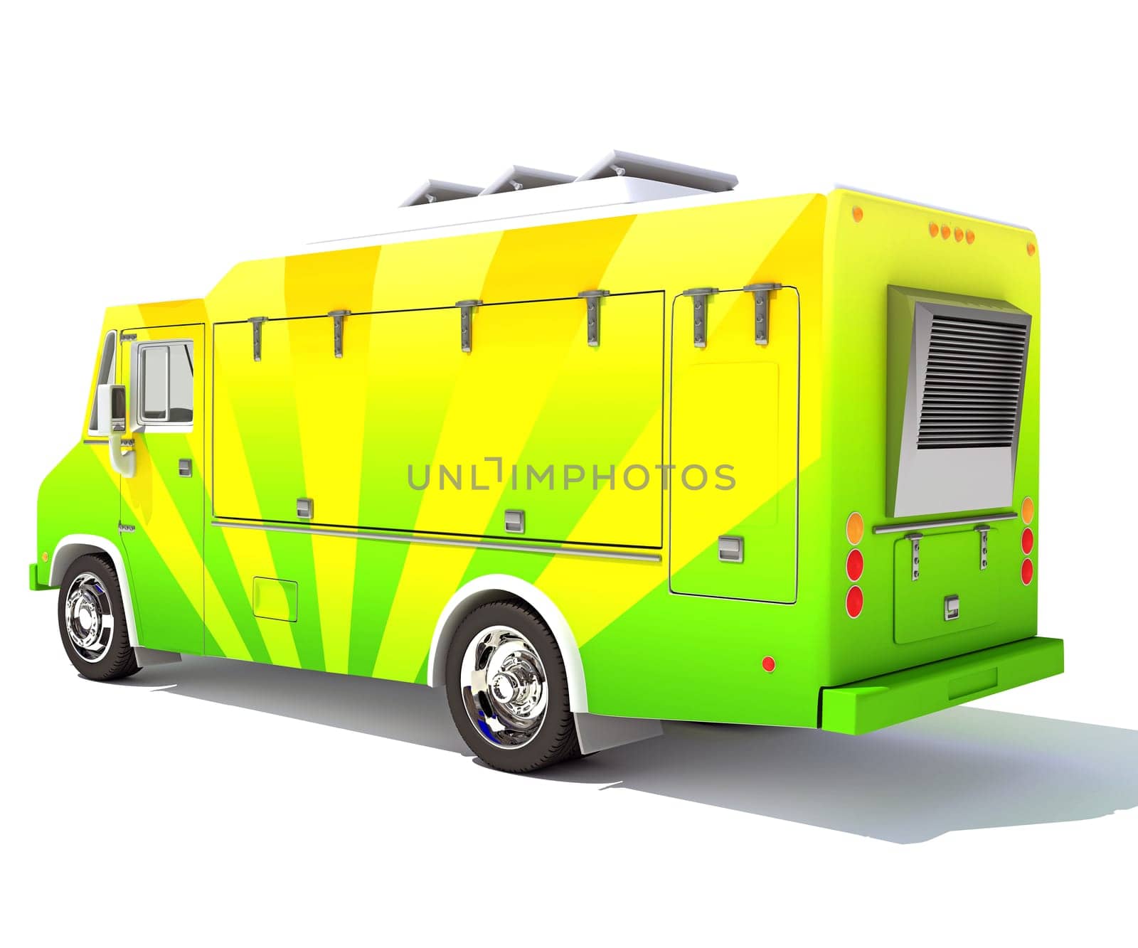 Food Truck 3D rendering model on white background