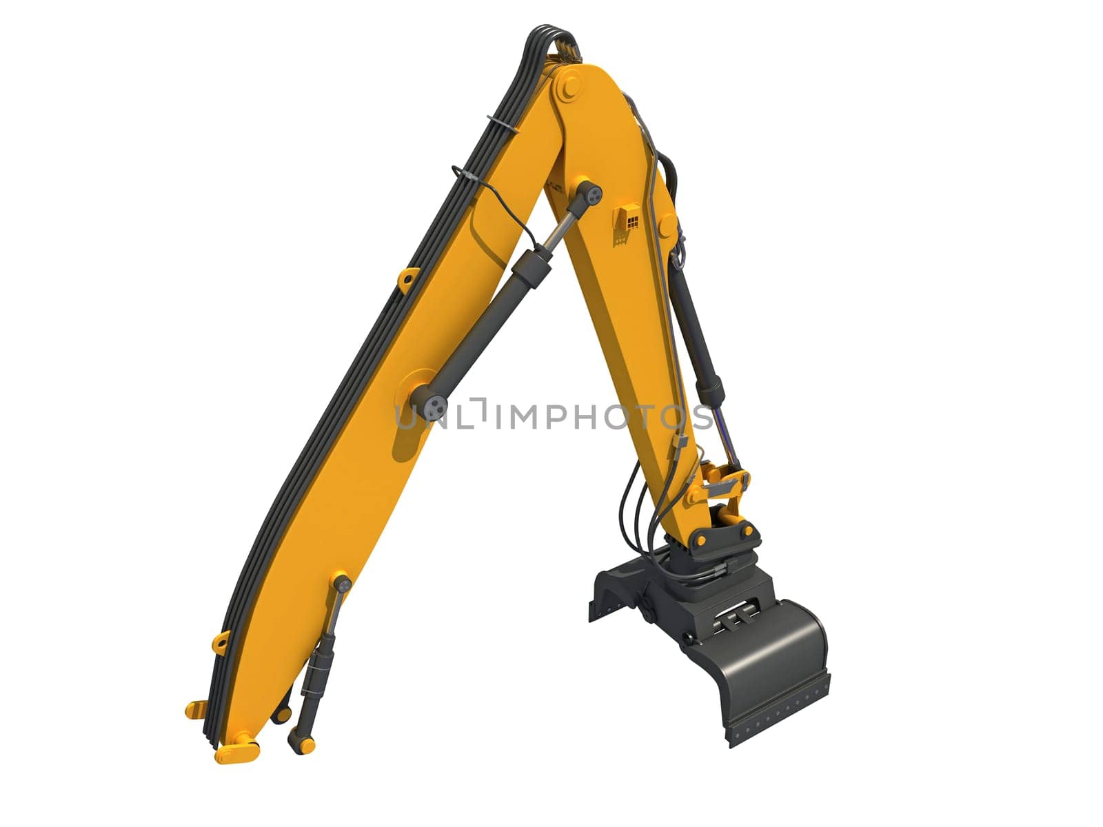 Backhoe Loader Attachment heavy construction machinery 3D rendering model on white background