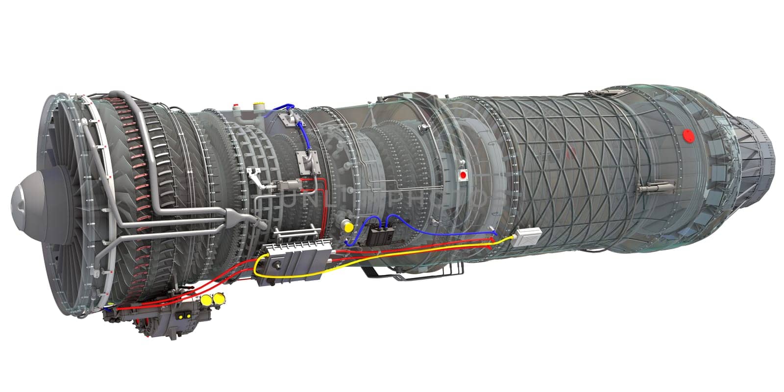 Supersonic Afterburning Turbofan Engine 3D rendering model