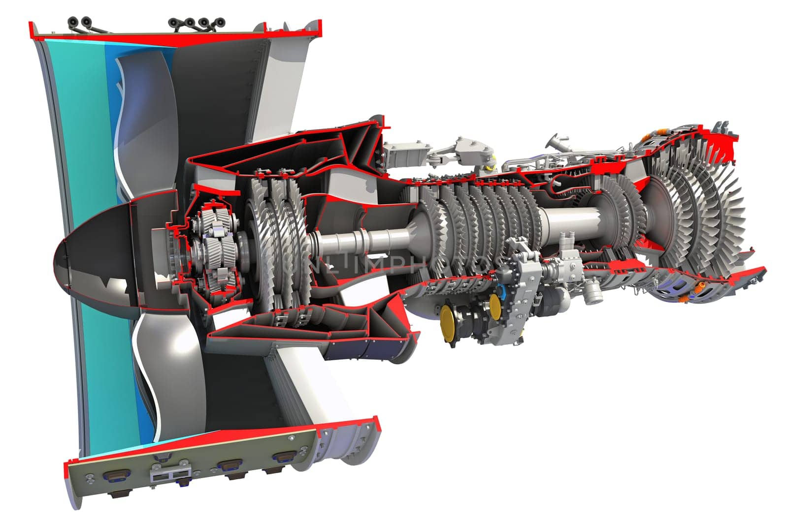 Cutaway Turbofan Aircraft Engine Sectioned 3D rendering model