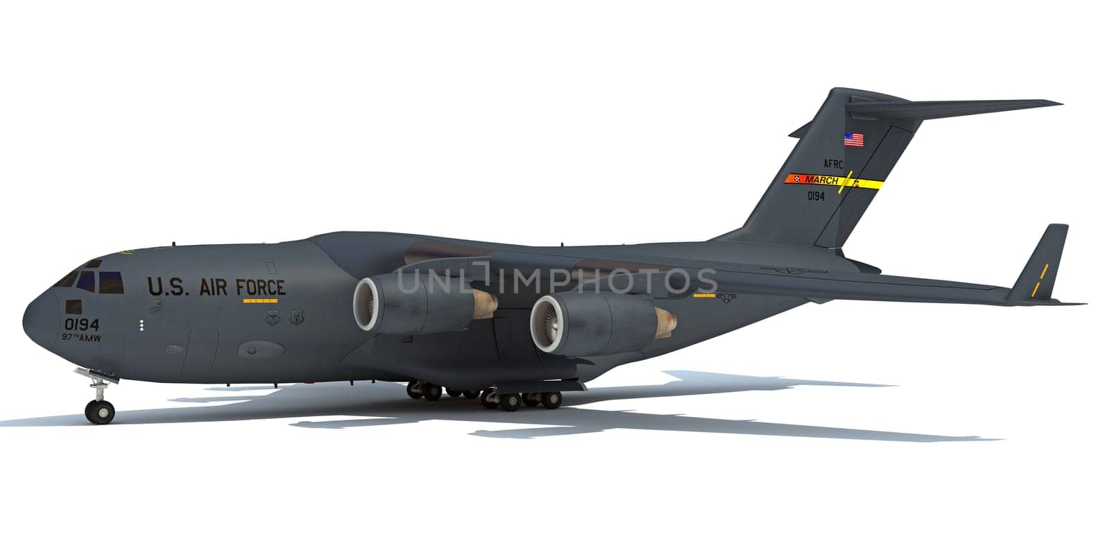 Military aircraft 3D rendering model on white background