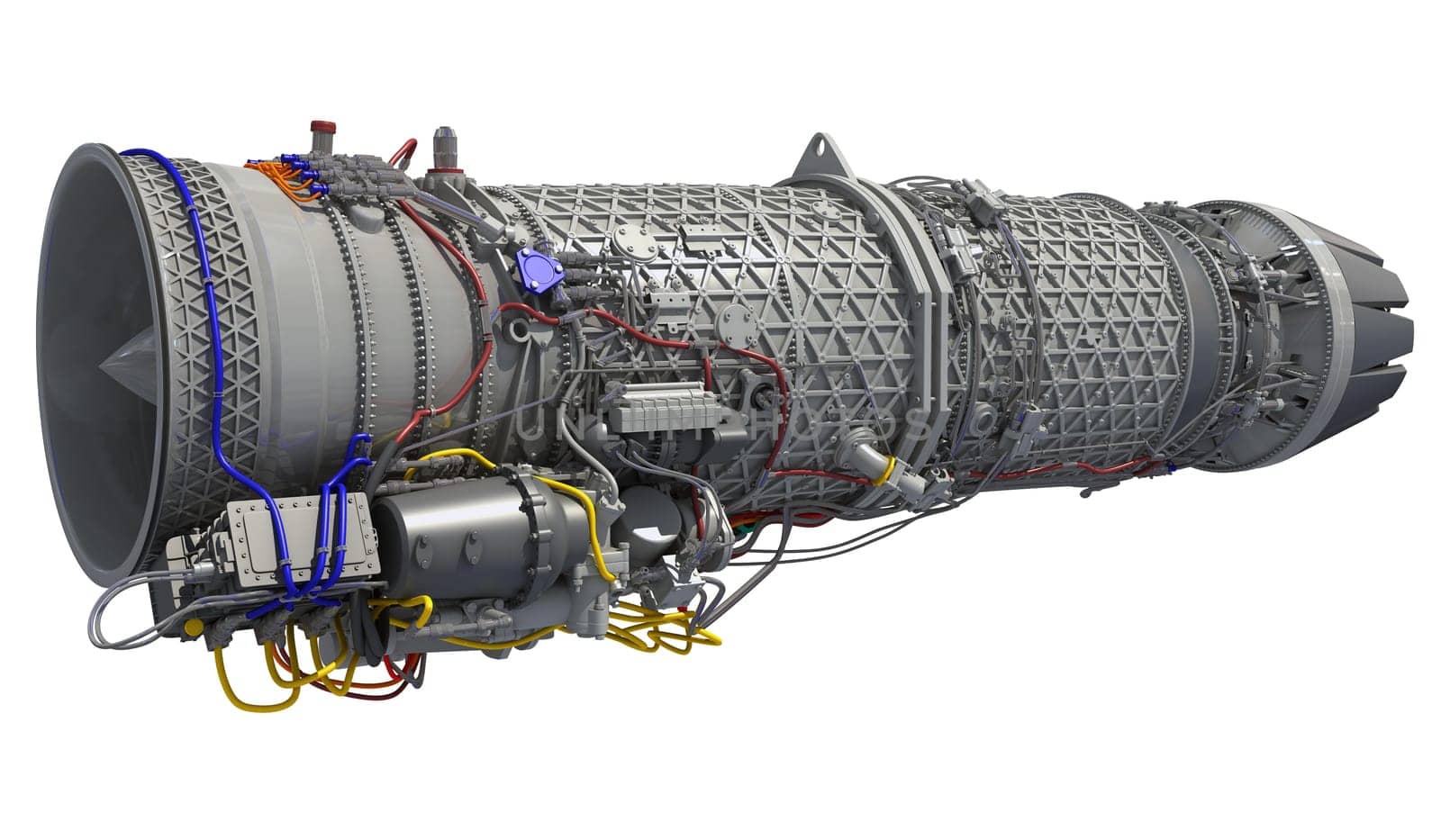 Turbofan Jet Engine 3D rendering model on white background