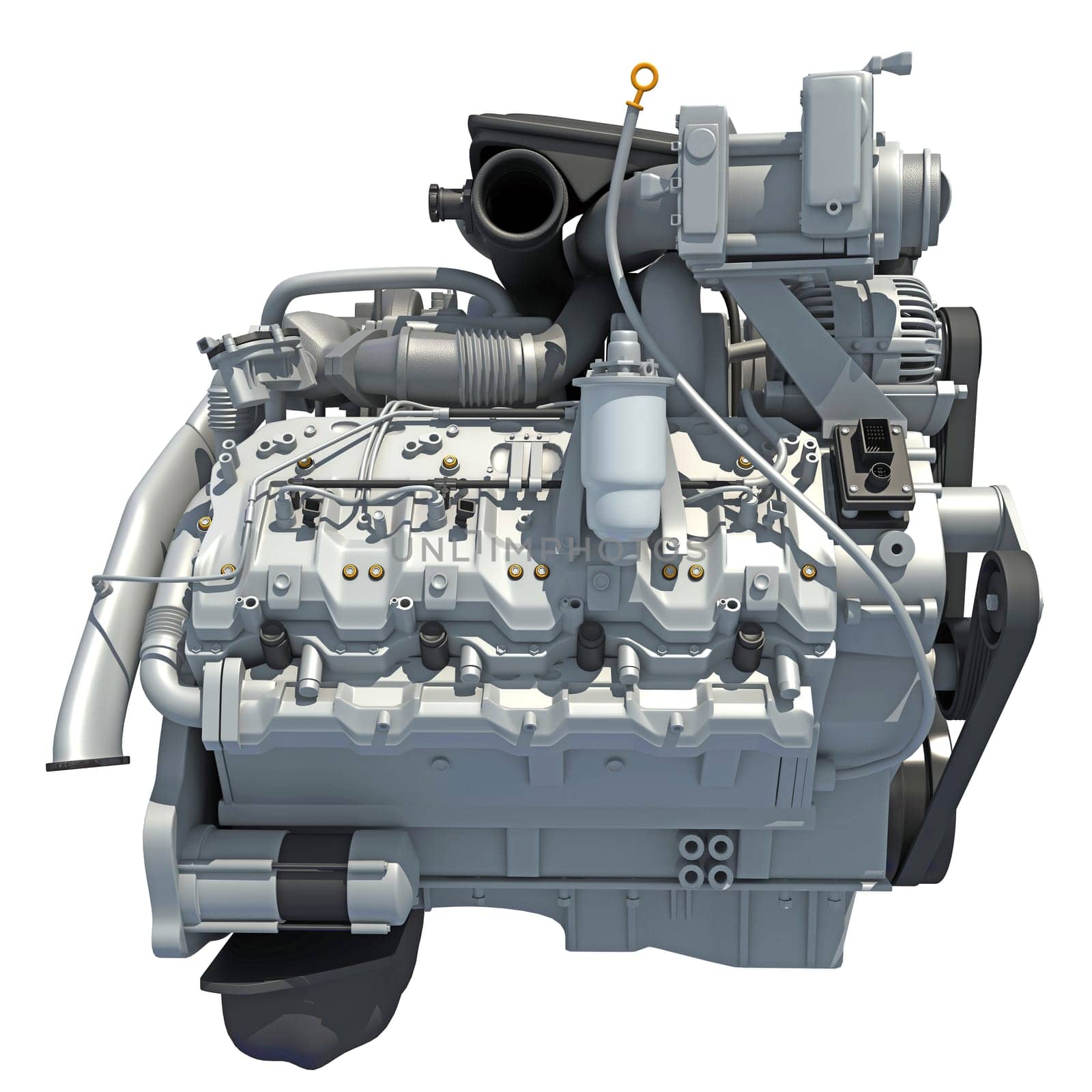 V8 Car Engine 3D rendering model on white background