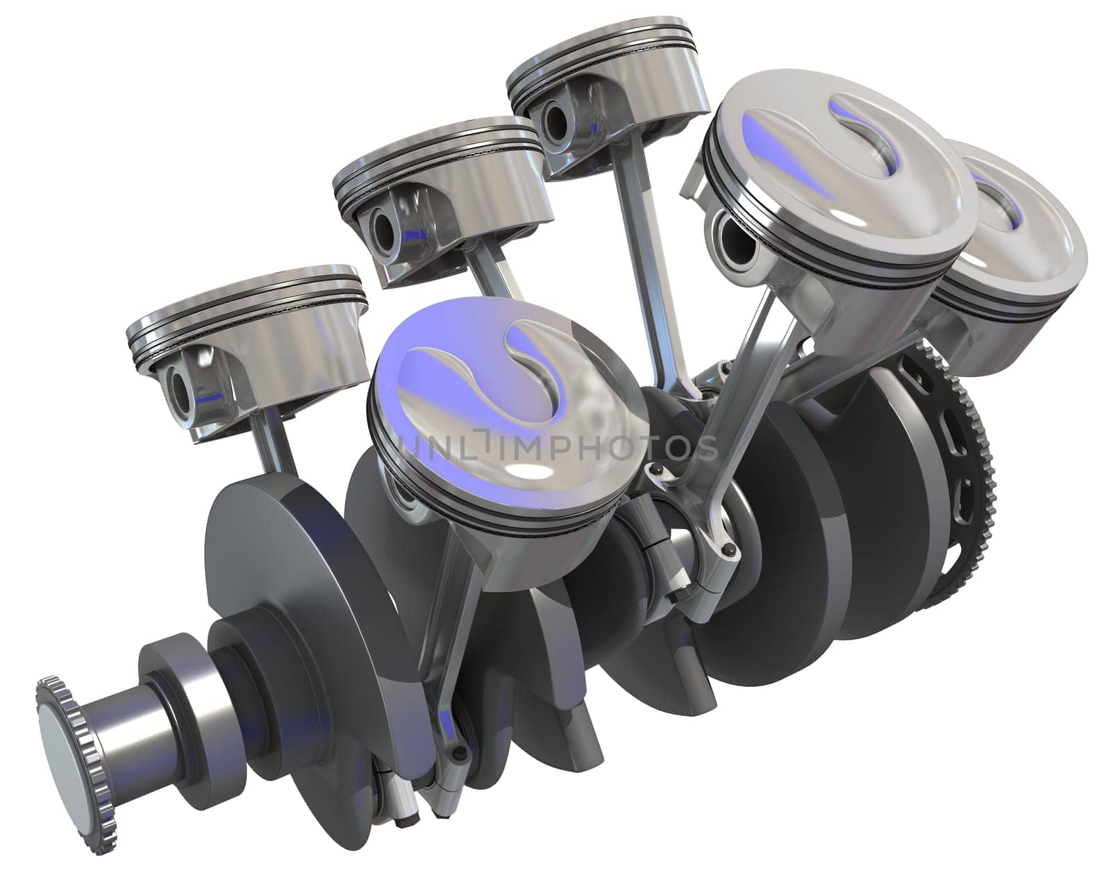 V6 Engine Cylinders 3D rendering model on white background