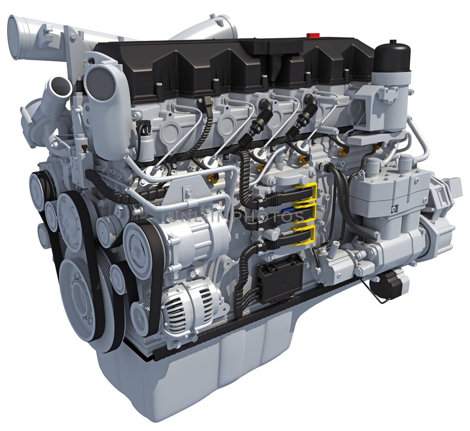 Truck Engine 3D rendering model on white background