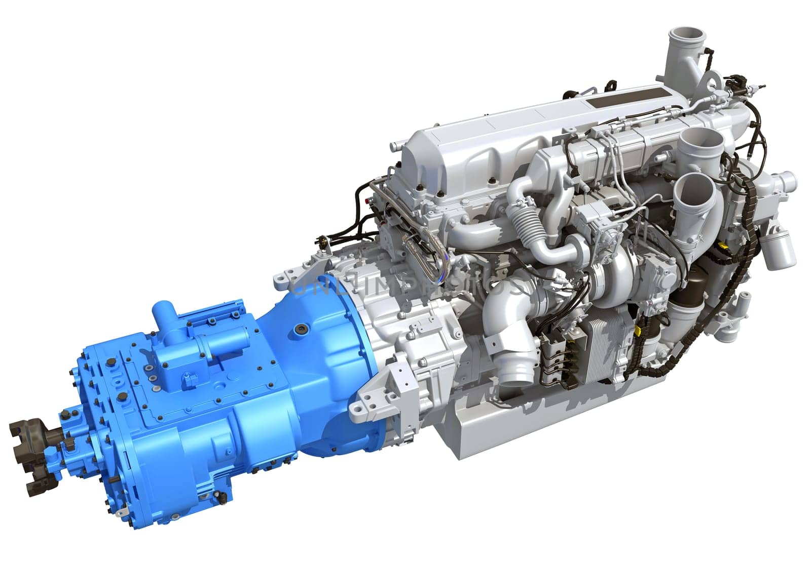 Truck Engine 3D rendering model on white background
