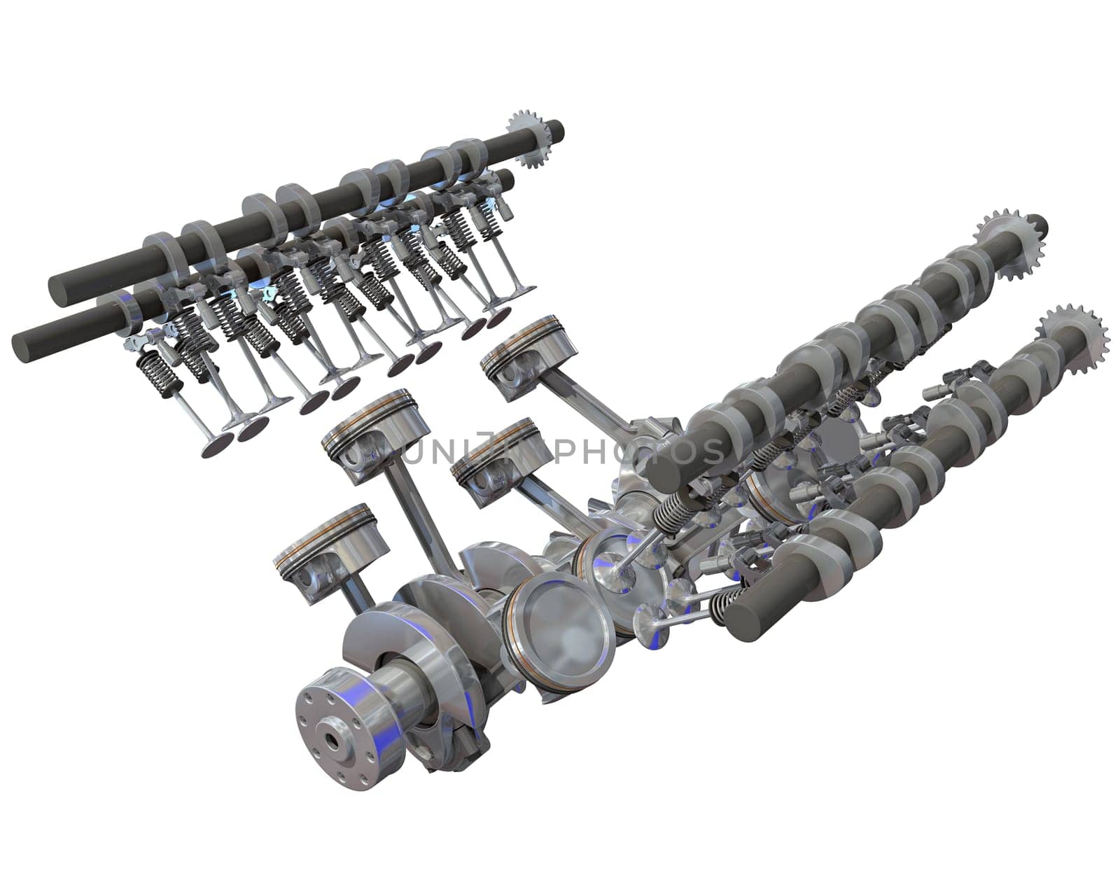 V8 Engine Cylinders 3D rendering model on white background